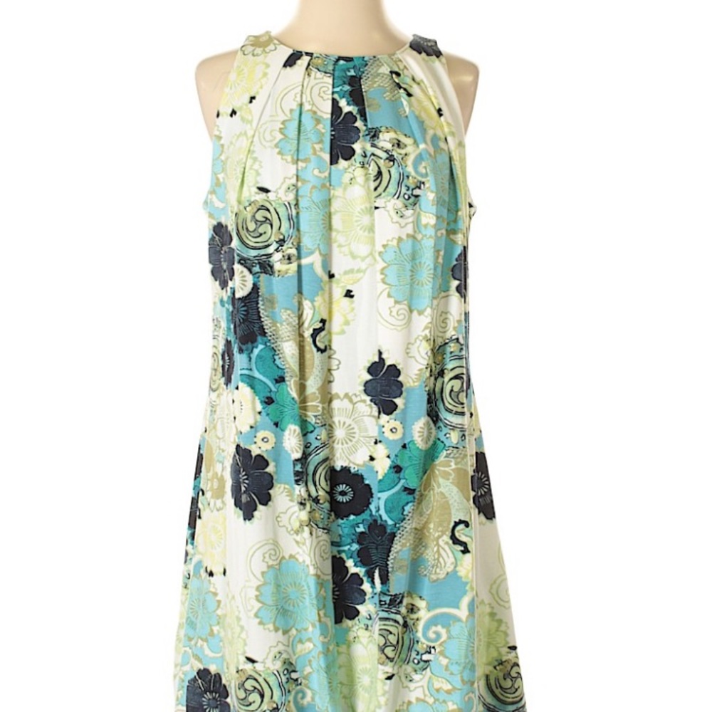 Blue sleeve less flora casual dress
